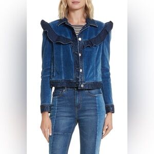 La Vie Rebecca Taylor Velvet Denim Ruffle Jacket Women’s Size Medium $375